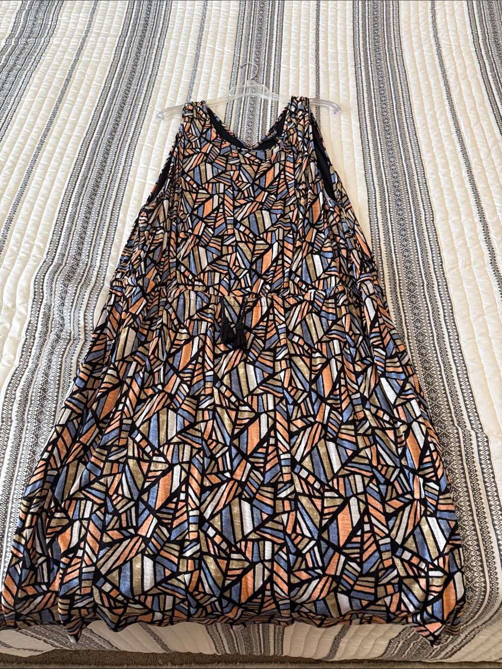Lucky Brand Sleeveless Midi Dress in Black, Peach & Blue